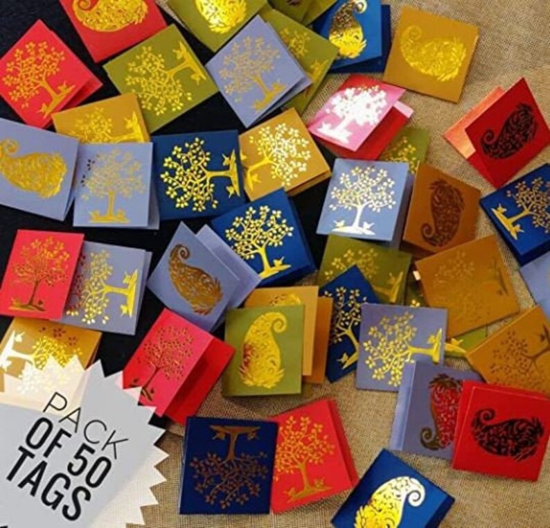 Party Favour Gift Box Tags Traditional Tags Paper Gifts Pack of 50 Paper Small Traditional Print Gift Tag Indian Tags Wedding Gifts