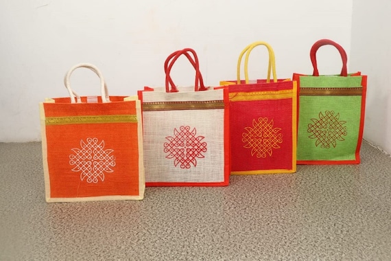 Jute Bags With Contrast Kolam Print for Return Gifts -  UK