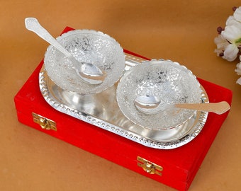 100 Pcs Silver Plated Bowl Set, Indian Wedding Gift, Decorative Bowls, German Silver Bowl Set, Christmas Gifts, Wedding Gift, Return Gift