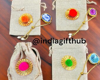 Wholesale Jute Potli With Agate Bracelet, Handmade Bag And Bracelet, Christmas Gift, Wedding Favours, Return Gifts, Mehendi Gift