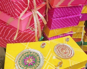 Gota Leheriya Multi Print Indian Wedding Gift Box, Sweet Box, Wedding Favor, Return Gift, Indian Traditional Sweet Box