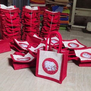 Lot of Jute Bags with Cow Design for Return Gifts Thamboolam Bags Wedding Gifts Lunch Bag Multicolor 8*8*4 inches Gifts