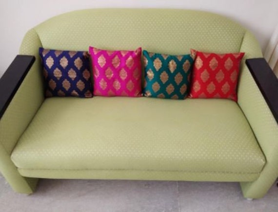 Set of 4 Silk Cushion Covers 16x16 Inches, Sofa Cushion Cover, Diwali Gift, Decorative  Throw Pillow, Decorative Handmade Cushion, 