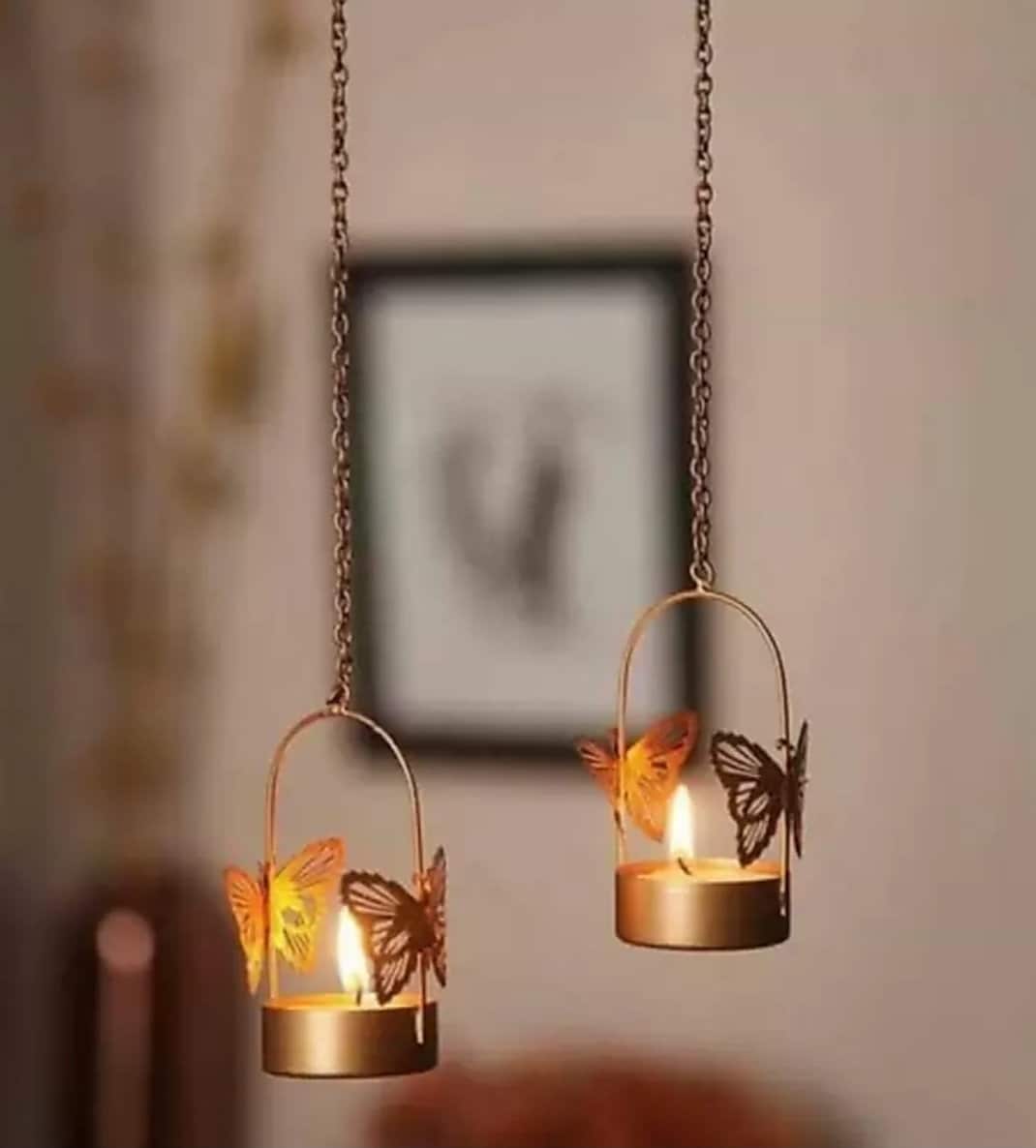 Housewarming Gift Iron Lantern Indian Diwali Gift Decorative Hanging Pack Of 2 Metal Wall Hanging Tealight Candle Holder Birthday Gift
