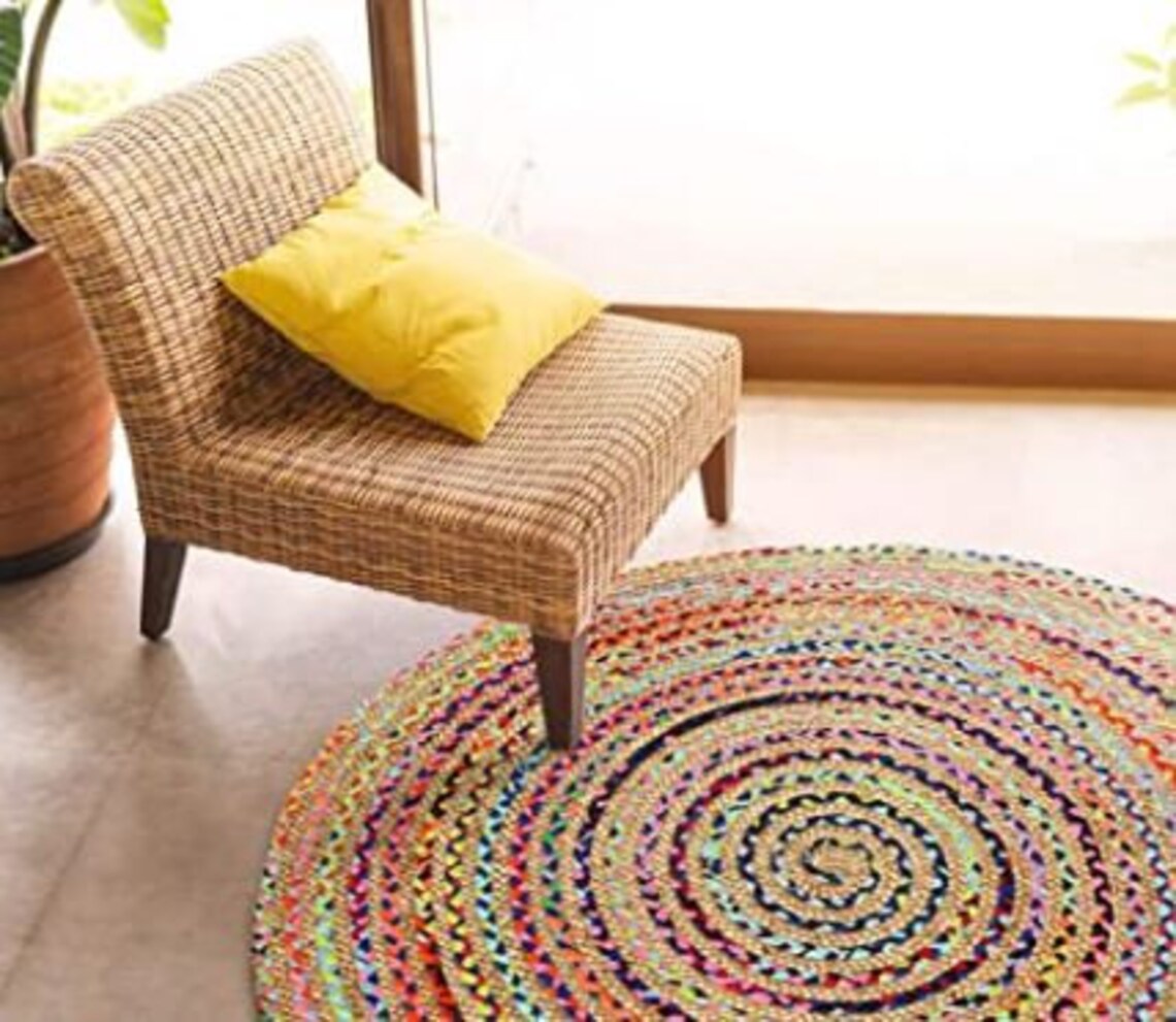 Pack of 2 Round Multicolor Braided Traditional Rugs Jute Etsy