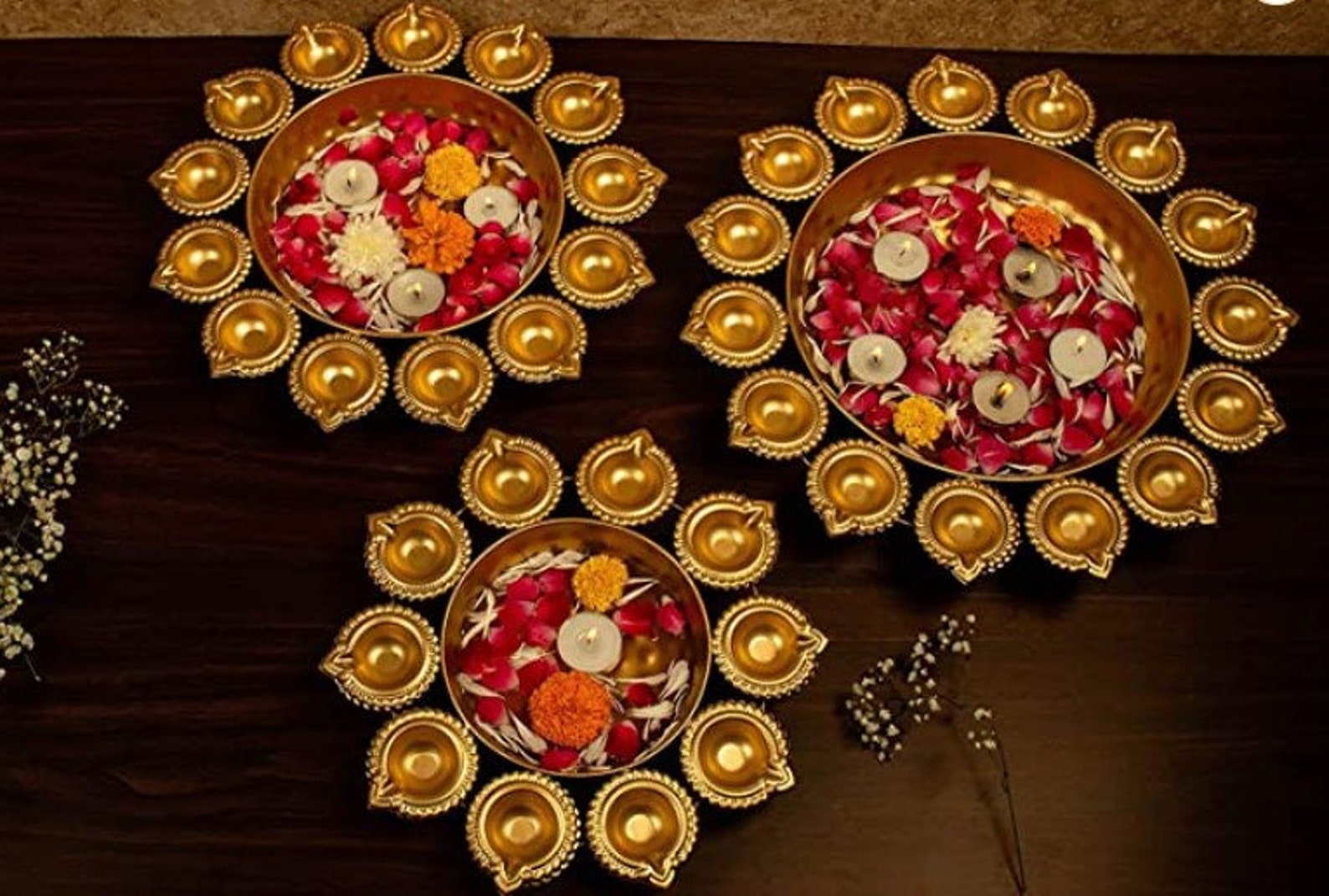 Set of 3 Diya Design Urli Bowl for Floating Flowers Festive Etsy