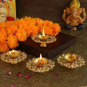 8 Pcs Set Brass Diyas Holder Akhand Diyas Traditional Pooja Accessories Diwali Candle Holder Home Decor Decorative Holder Deepak for Temple by Indian Gift HUB. 8 Pcs Set Brass Diyas Holder Akhand Diyas Traditional Pooja Accessories Diwali Candle Holder Home Decor Decorative Holder Deepak for Temple by Indian Gift HUB.