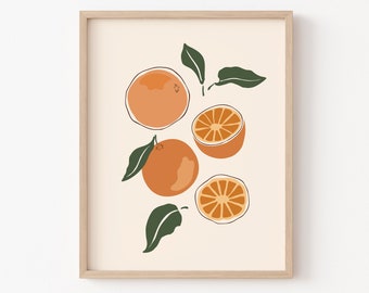 Abstract Orange Print, Fruit Wall Art, Kitchen Art Print, Orange Botanical Art