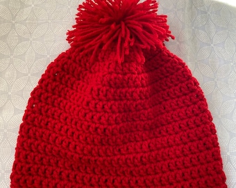 teen Cotton blend Red beanie cap Made in New York patch unisex gift it 1970\u2019s trend hat child