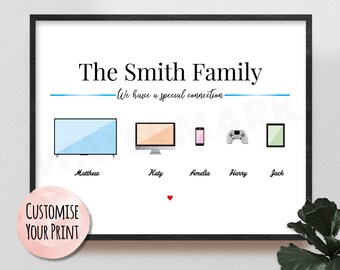 Personalised family print, Tech Print Gift, Technology print, House gift, personalised decor, family decor, Any occasions