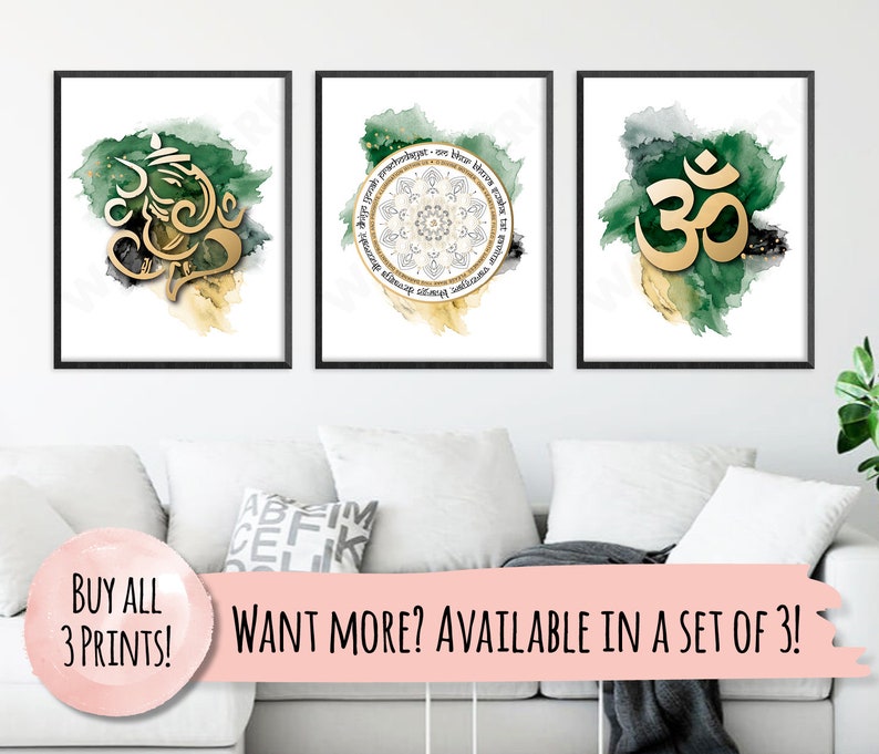 Set of 3 prints Modern Ganesh, Om & Candle Wall Art, Shiva, Hindu art print, New home, Yoga, Diwali or Birthday gift, Spiritual wallart image 10