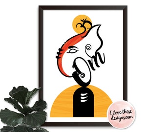 Ganesh Wall Art, Indian wall art, Modern Ganesh Art, Hindu god, New home, Yoga or Diwali gift, Spiritual wall art, Watercolor & digital