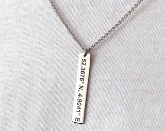 Custom Coordinates Necklace, Bar Minimal Necklace, Couples Jewelry Gift, Custom Necklace, Engraved Necklace, Personalized Jewelry Silver