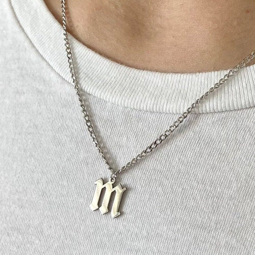 Mens Necklace Silver Initial Necklace 