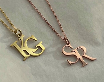 Two Initials Necklace, Double Letters Pendant, Double initial Necklace, Custom Two Letter Necklace, Custom Initial Necklace, Couple necklace