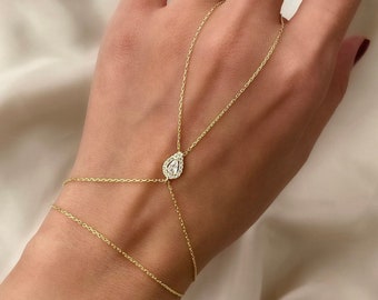 CZ Drop Hand Chain Bracelet, Silver Wrap Bracelet, Adjustable Bracelet, Ring Bracelet, Gold Finger Bracelet, Gift for Her, Gift for mom