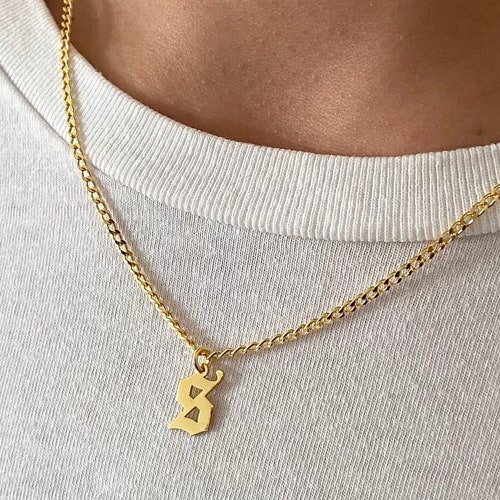 Mens Necklace Silver Initial Necklace Custom Letter Etsy