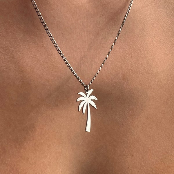 Collier palmier en argent sterling, collier pour homme, collier arbre, pendentif palmier, cadeau pour lui, cadeau d'anniversaire, bijoux en argent