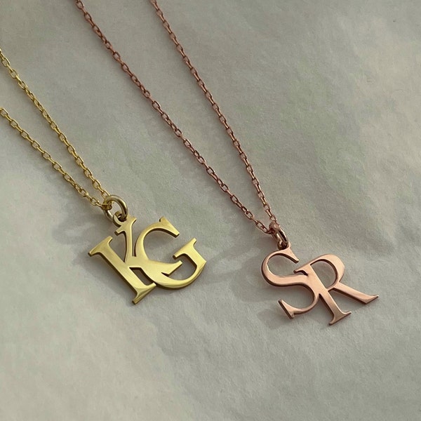 Two Initials Necklace, Double Letters Pendant, Custom Two Letter Necklace, Couple necklace, Gift for her, Gift for mom