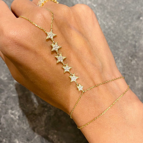 Bracelet chaîne main étoile, bracelet wrap en argent étoile, bracelet réglable, bracelet bague, cadeau pour elle, bracelet en or, bijoux de corps