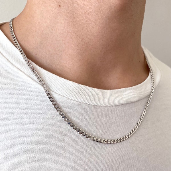 Collier gourmette en argent sterling 4 mm, chaîne cubaine, collier petit ami, collier pour homme, cadeau pour homme, cadeau pour elle