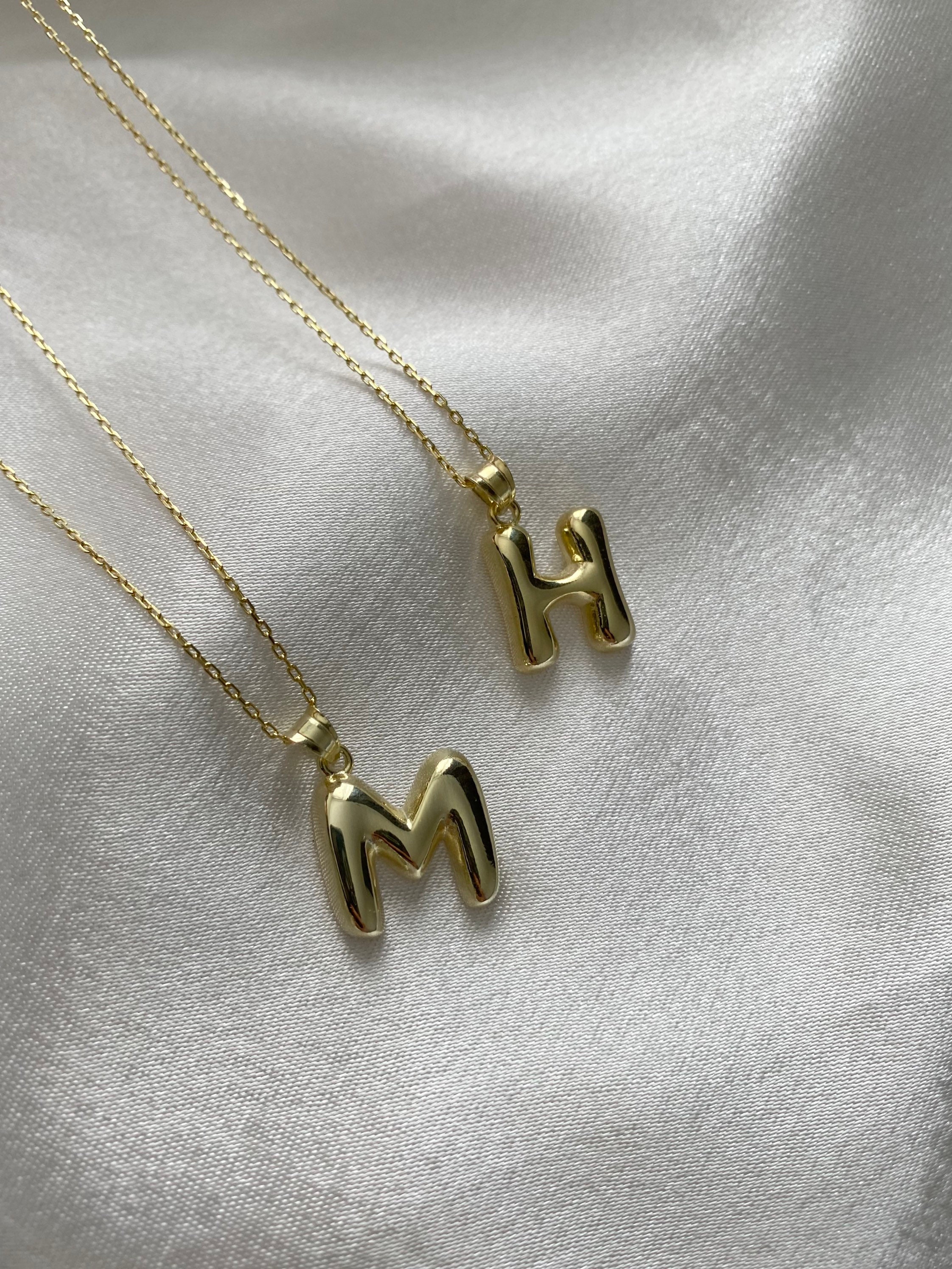 Bubble Letter Necklace, Vlessi Balloon Alphabet Pendant 18k Gold Plated  Necklace | eBay