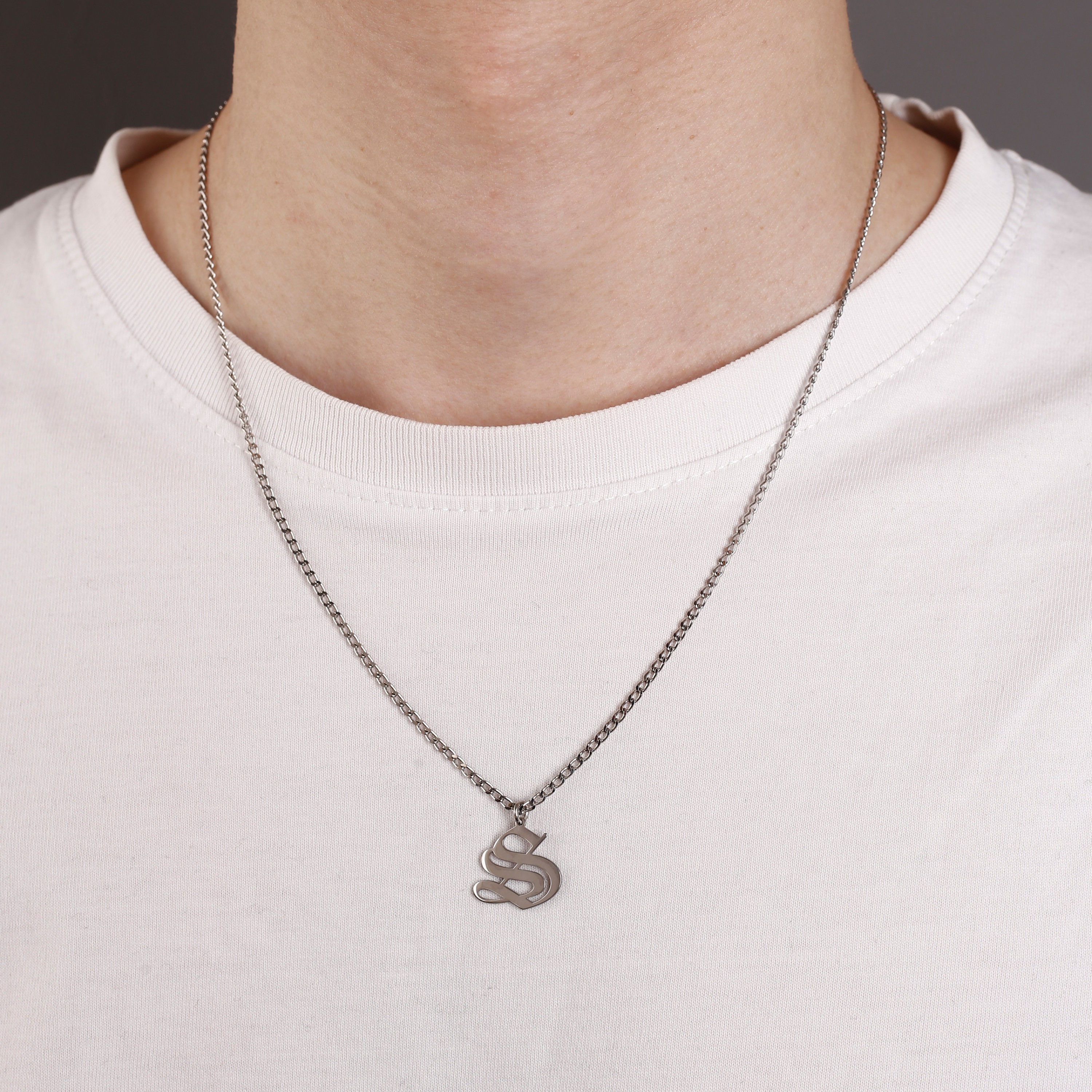 initials Pendant in Sterling Silver, Optional Engraved Back & Necklace Chain, Mens Birthday