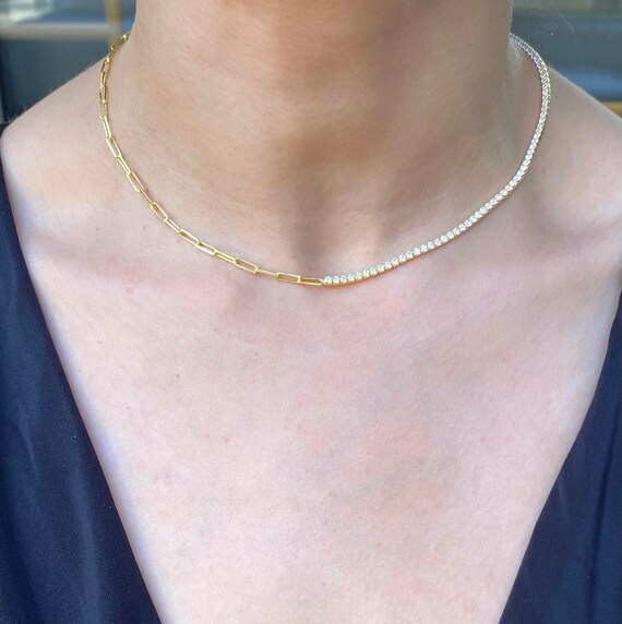 Half Tennis Link Chain Necklace Cubic 