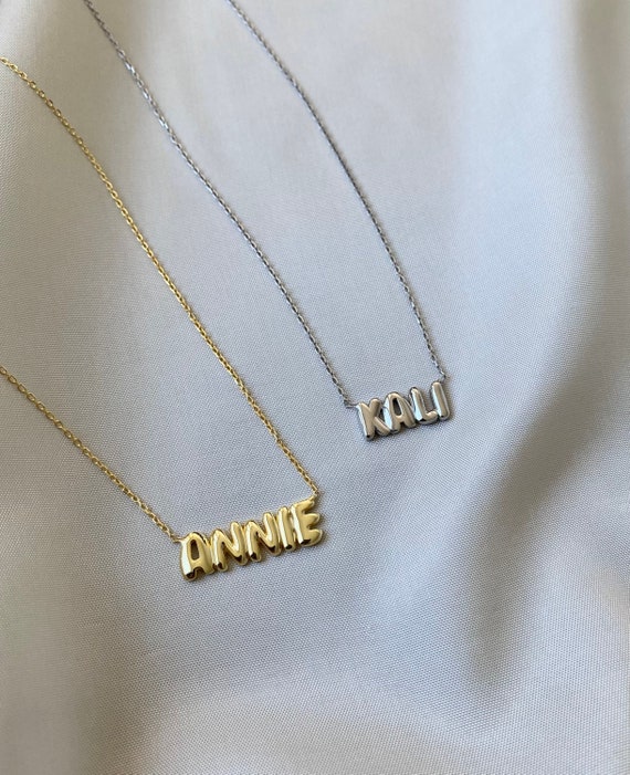 Name necklace bubble letter deals