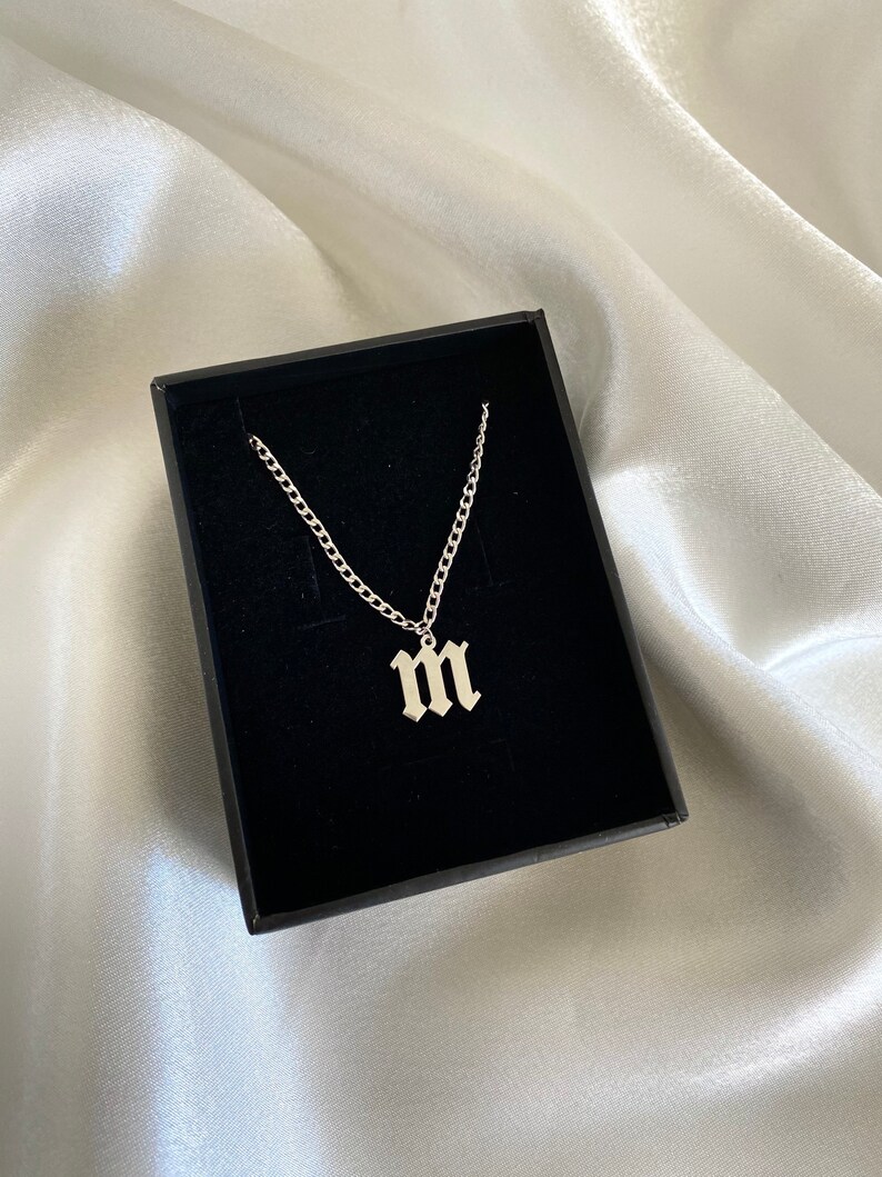 Mens Necklace Silver Initial Necklace Curb Chain Necklace Etsy