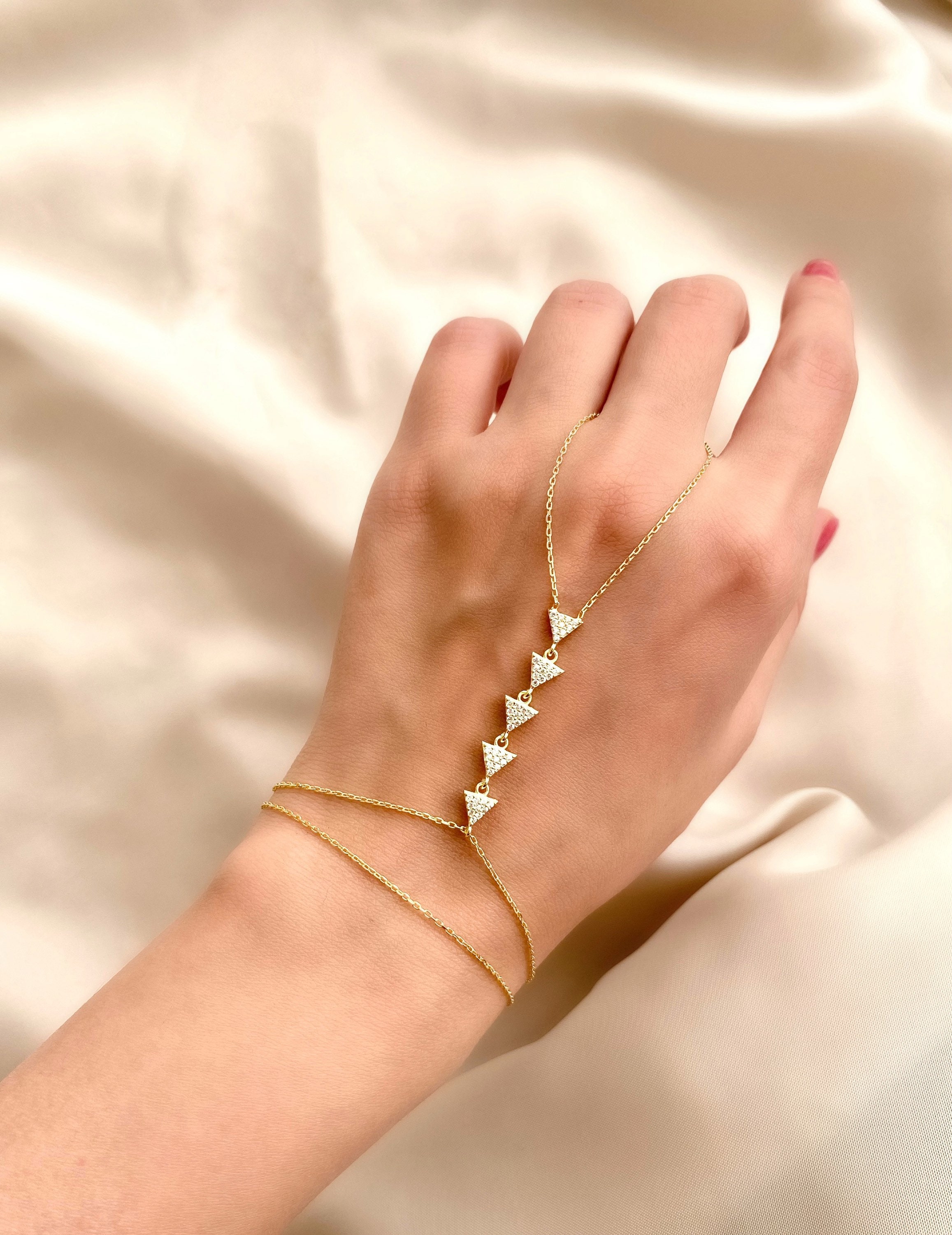 Cheap New Arrow Heart Link Chain Ring Connected Bracelets Gold Color Metal  Finger Ring Bracelets Hand Harness Fashion Jewelry | Joom