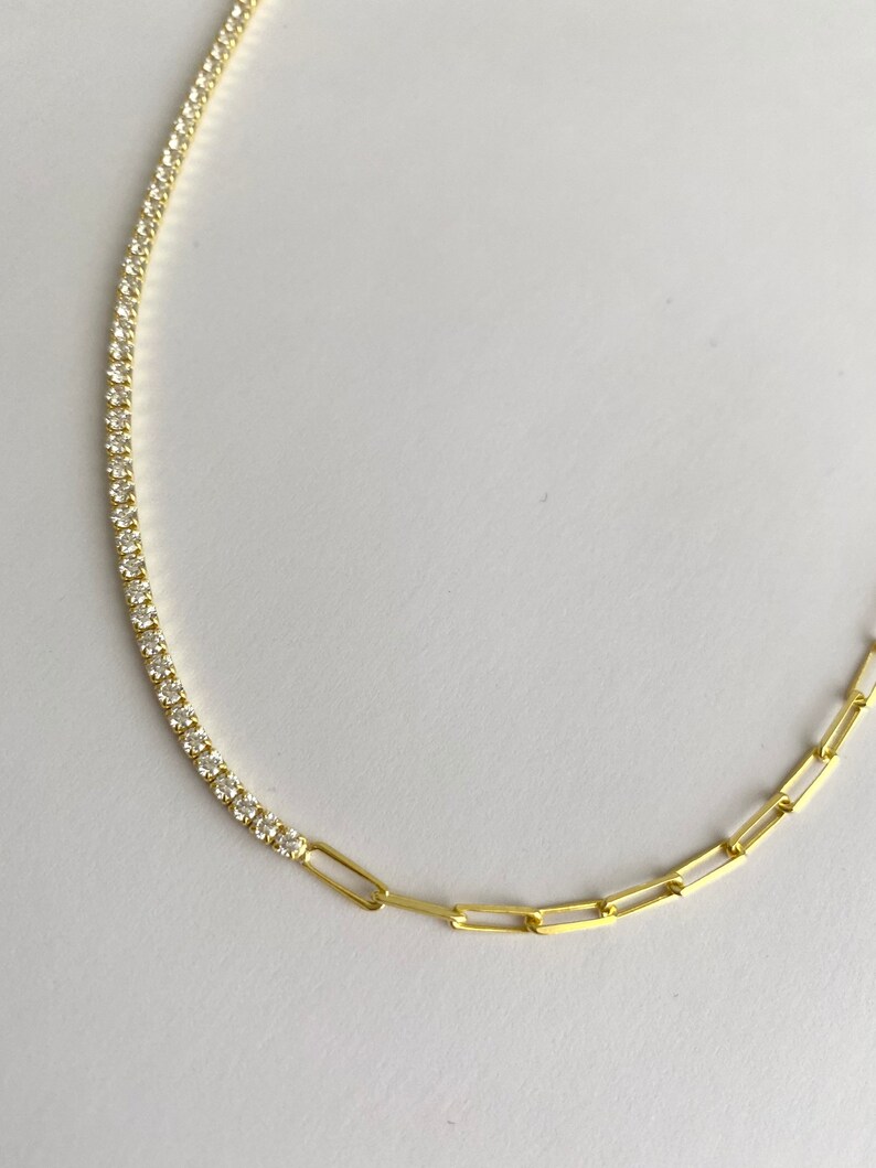 Half Tennis Link Chain Necklace Cubic Zirconia Tennis Choker Etsy
