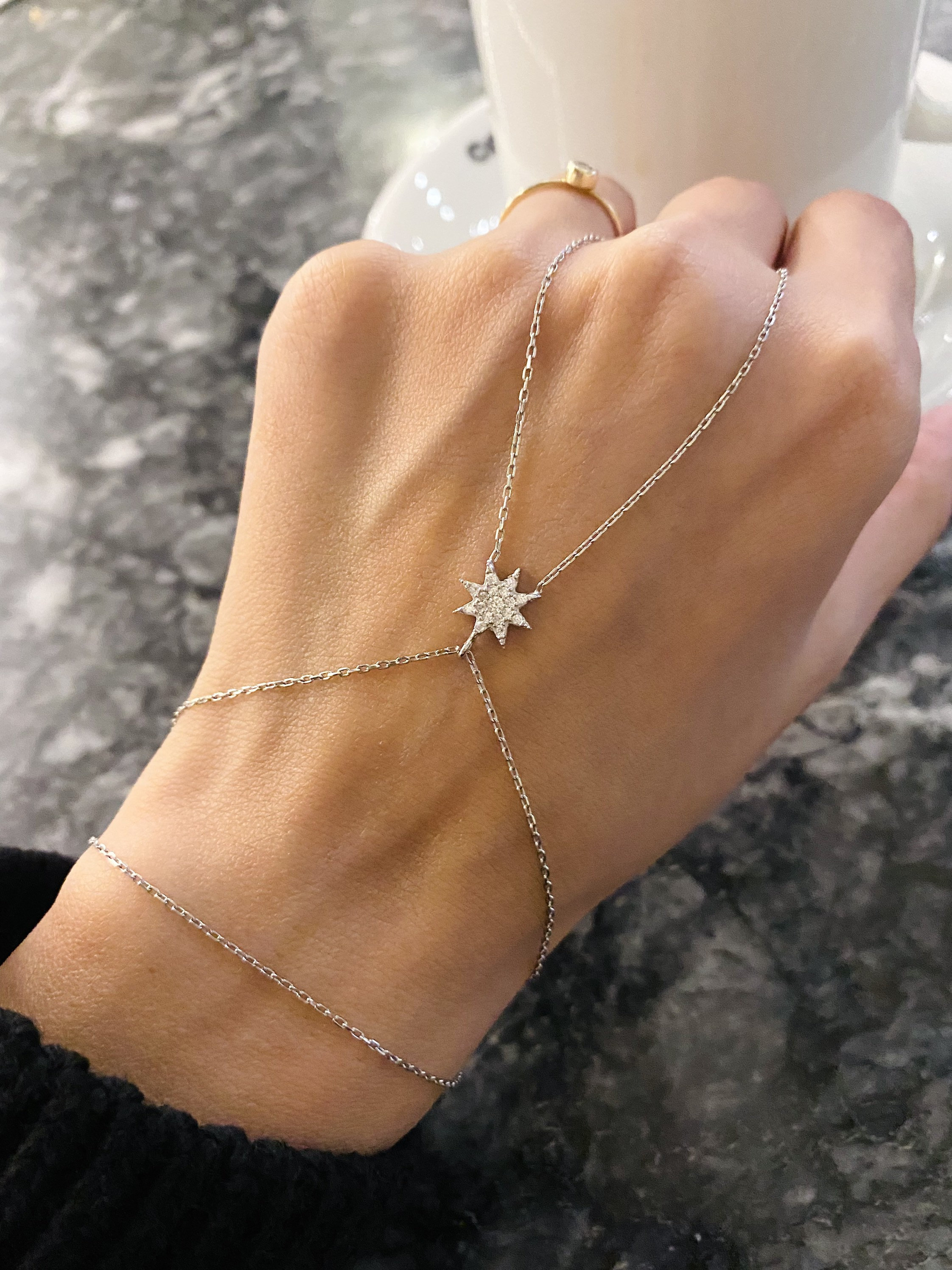 North Star Dainty Hand Chain Bracelet Star Silver Wrap Bracelet