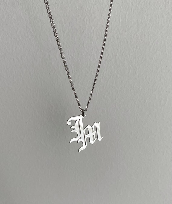 Men Necklace Silver 2 Letter Initial 