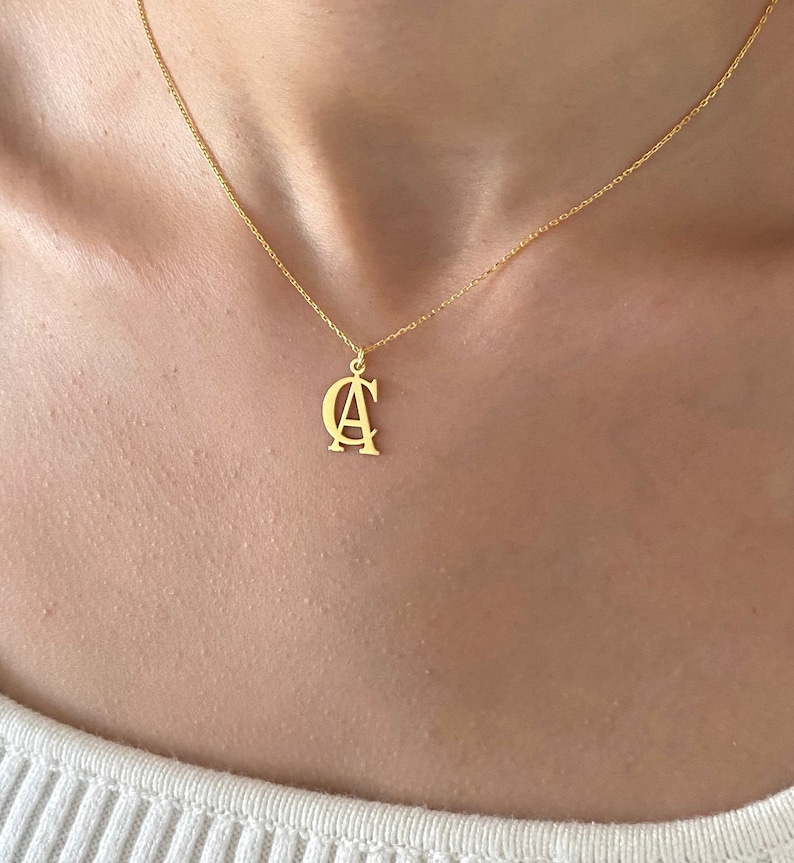 Double Initial Necklace Custom Two Letter Necklace 2 Initial Etsy UK