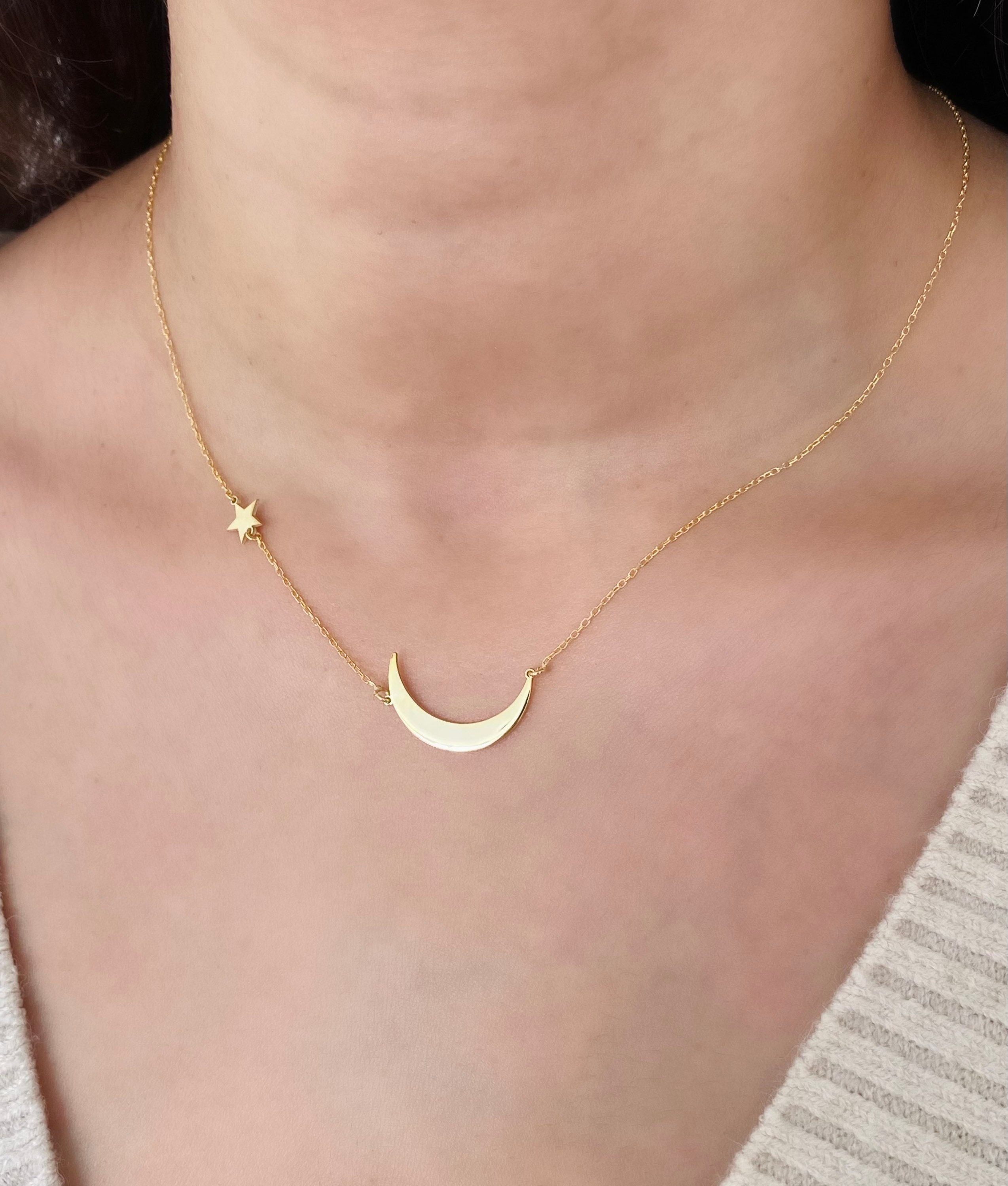 Buy 14K Gold Moon and Star Pendant on 14K Gold Chain. Online in India - Etsy