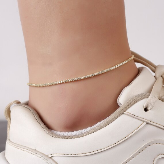 Gold tennis ankle bracelet deals