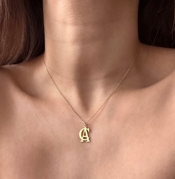 Monogram Pendant Necklace Gold  Necklace Personalized Monogram