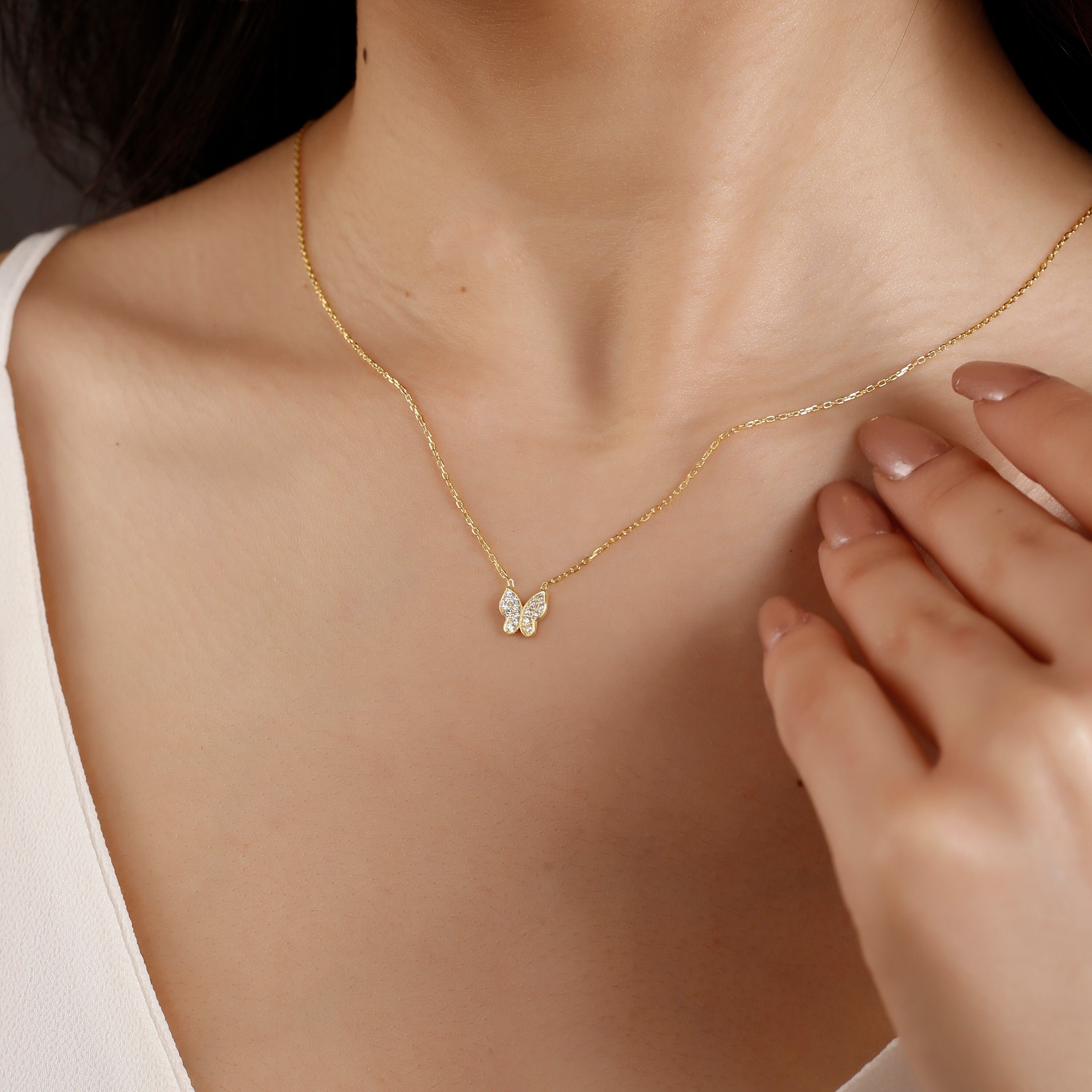 Dainty Gold Butterfly Necklace Tiny Butterfly Minimalist Necklace