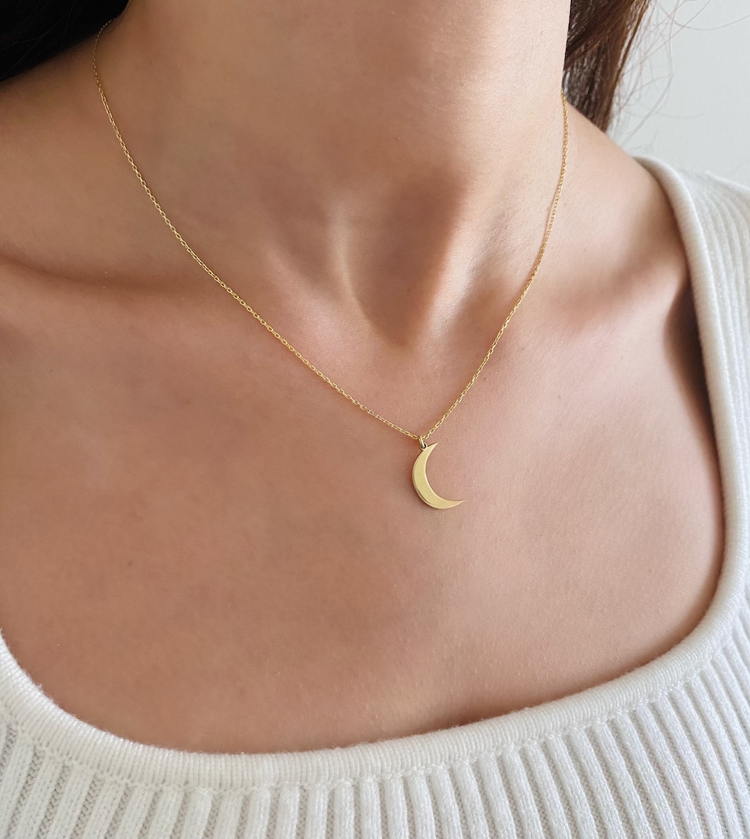 Dainty silver moon necklace clearance