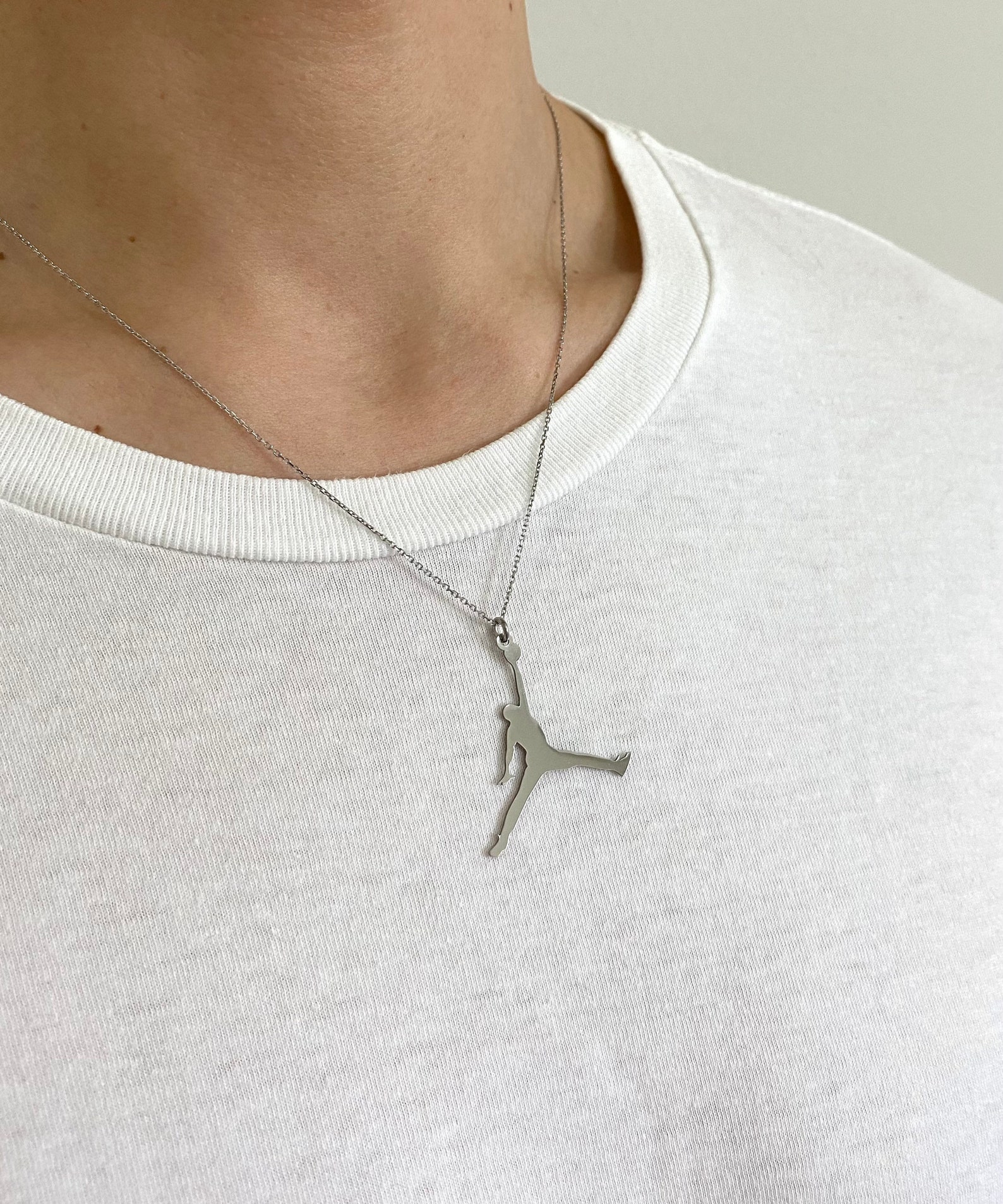 Silver Michael Jordan Necklace Jumpman Necklace Jordan Dunk Etsy