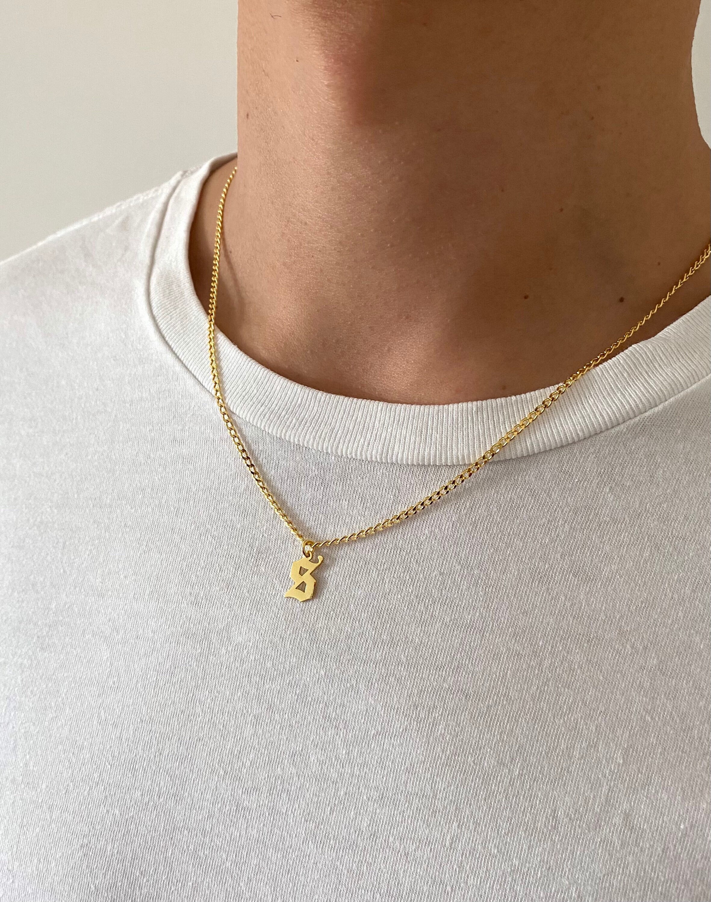 Mens Necklace Silver Initial Necklace 