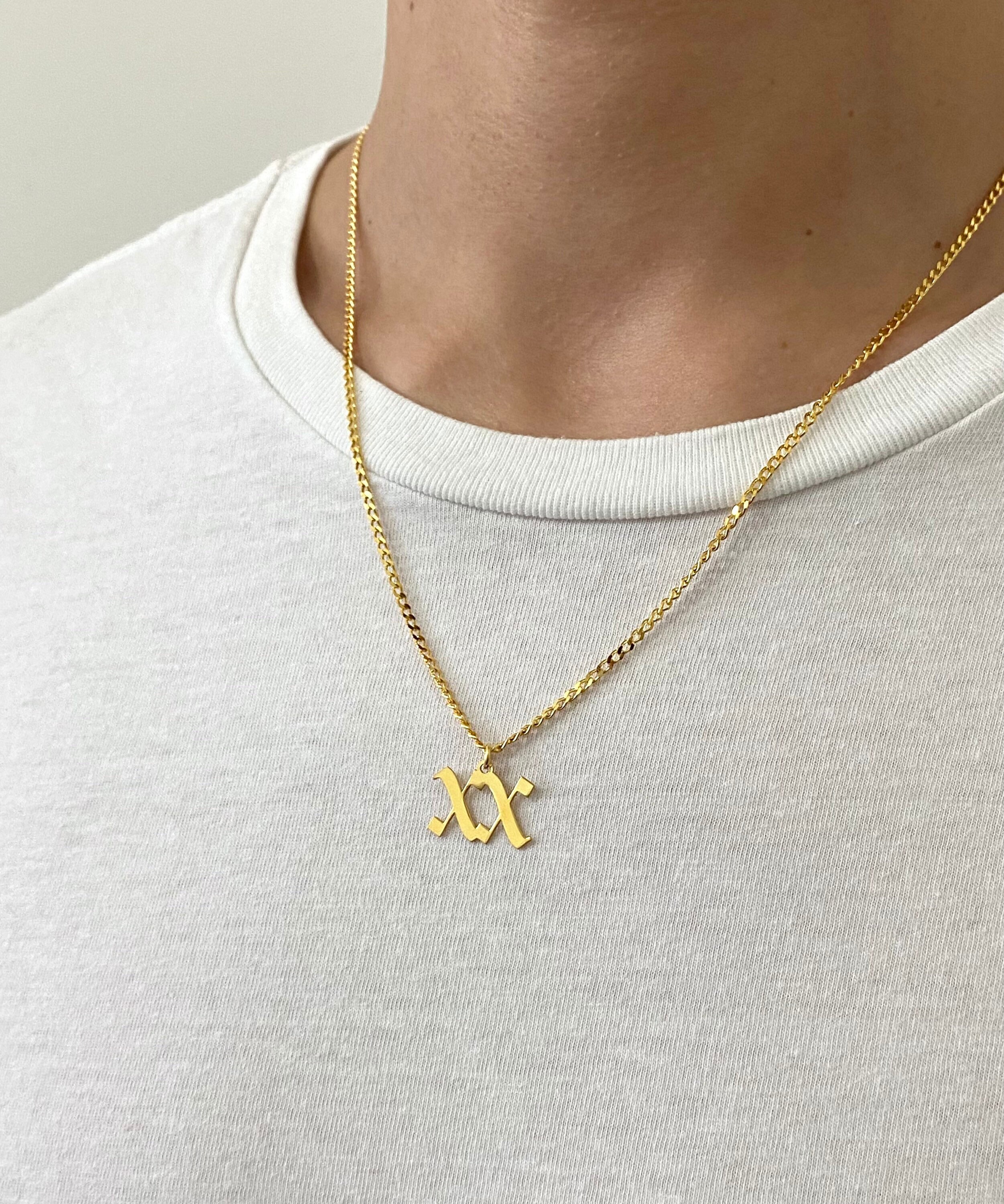 Old english cheap double initial necklace