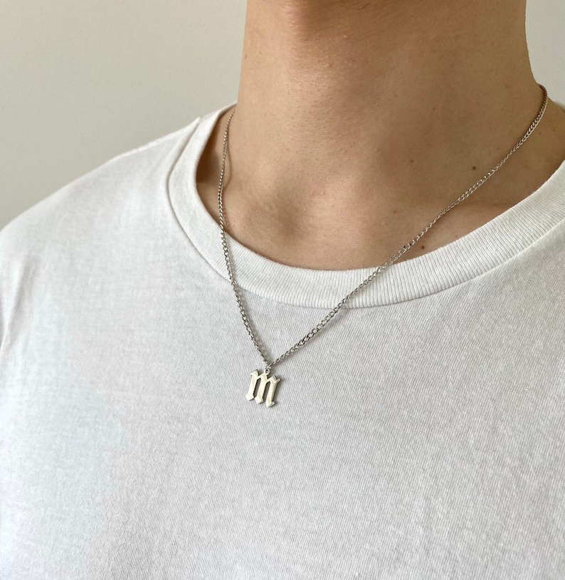 Mens Necklace Silver Initial Necklace Curb Chain Necklace Etsy
