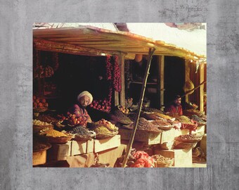 Fruit Stand, Samarkand by  Sergei Mikhailovich Prokudin-Gorskii  (ca 1909-1915) - Photography, Digital Color Composite, Photo Print/Canvas