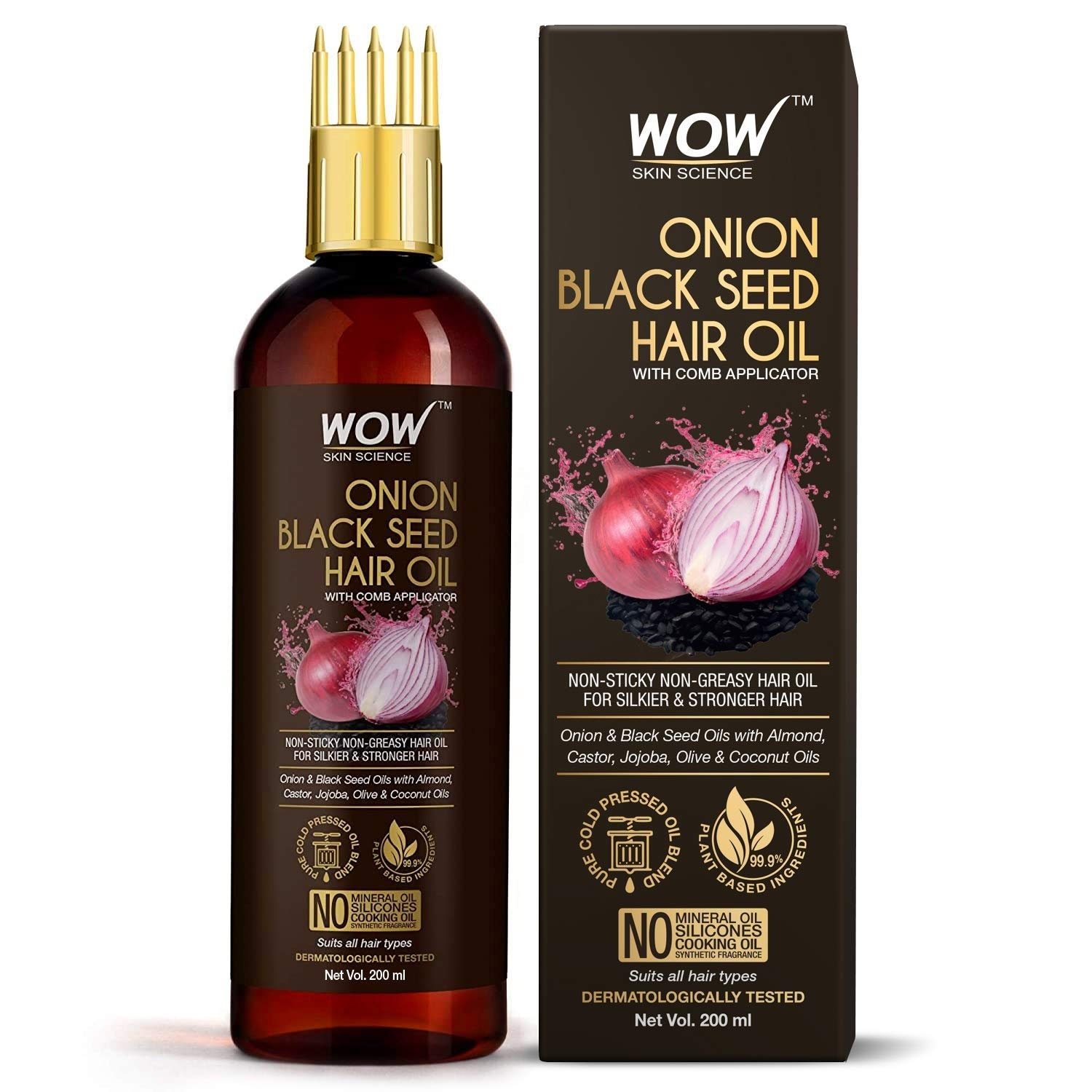 Onion Black Seed Hair Oil With Comb Applicator Controls Hair Loss No