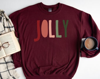 Jolly Christmas Sweatshirt, Sweat-shirt de Noël rétro, Rose, Pull de Noël, Pull de Noël, Sweat-shirt de Noël, Pull, Minimal