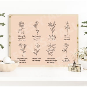 Floral Midwife Wall Art, Certified Midwife Art Print, Thank You Gift for Midwife Gifts Christmas, Intuitive Birth Affirmations for Midwife