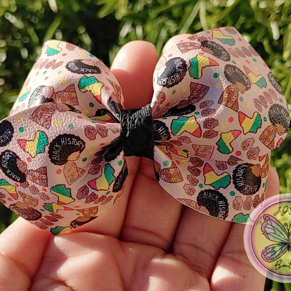 Faux Leather Black History Month African Print Hair Bow| Gifts For Girls| Pinched Bows| Piggie Set
