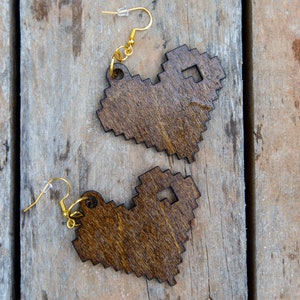 Lightweight Wood Heart Dangle Earrings